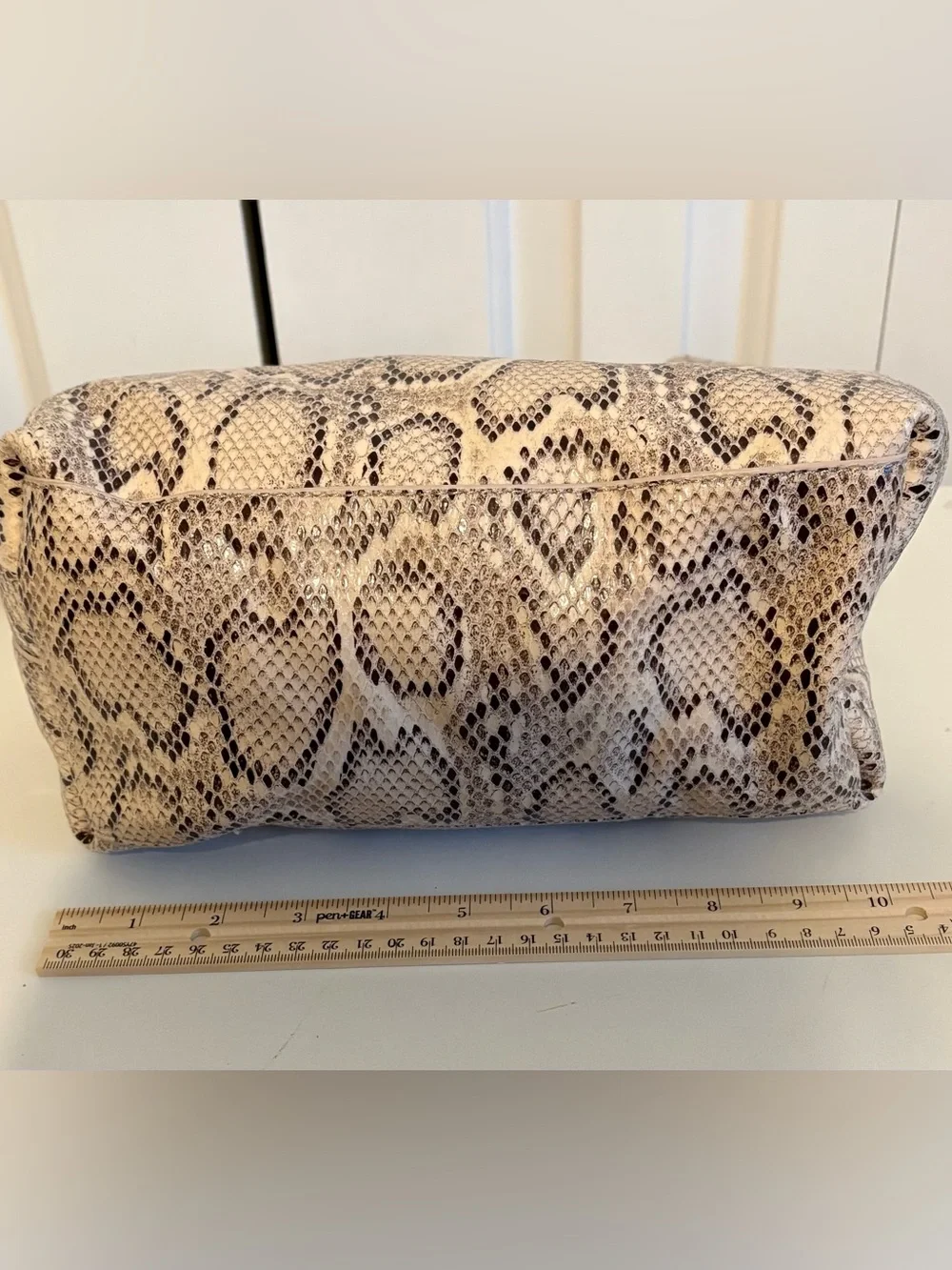 H&M Faux Leather Snake-Print Beige Drawstring Shoulder Bag